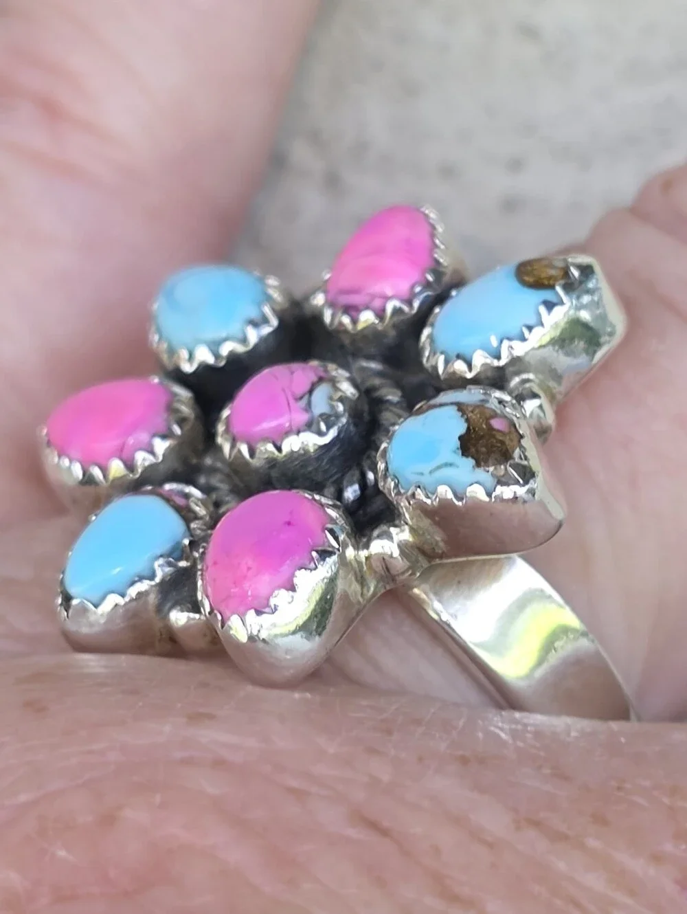 Cotton Candy Turquoise Gemstone Ring In 925 Sterling Silver (Adjustable)